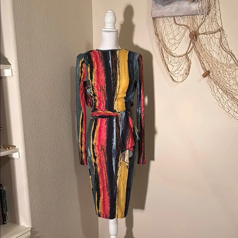 Red and Yellow Long Sleeve Bodycon Dress - Picture 1 of 7